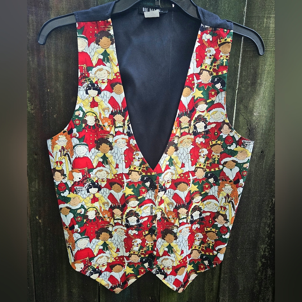 111 Main Womens Size M Christmas Holiday Santa Carolers Vest 90s Retro